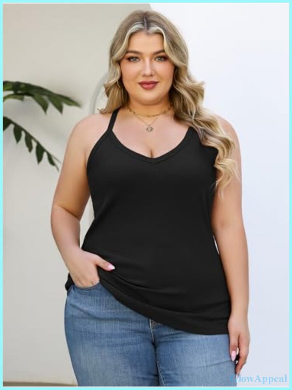 Plus Size Racerback Tank Top V Neck Ribbed Knit Cami - Picture 3 of 6